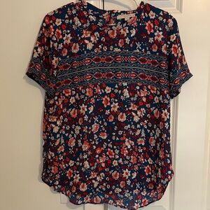 Loft Floral Print Women's Top - Blue and Red